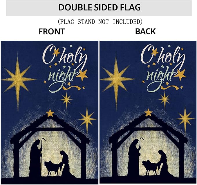 Christmas Oh Holy Night Garden Flag 12x18 Double Sided,Nativity with Star of Bethlehem Small Yard Flag,Seasonal Christ Winter Decors for Xmas Farmhouse Outside Outdoor