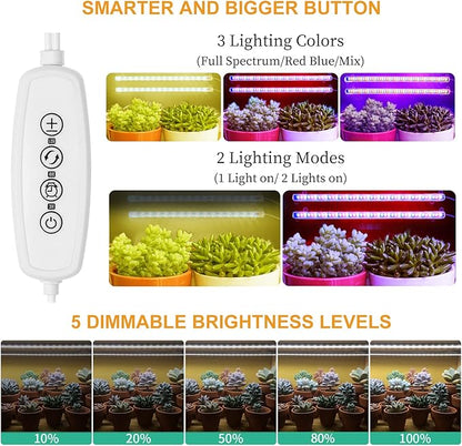 Grow Lights for Indoor Plants Full Spectrum, Grow Light Strips with Auto Timer 3/6/12 H, Plant Lights with Red Blue White LEDs, 3 Lighting Modes,5 Dimmable Levels, 2 Packs,Updated Controller