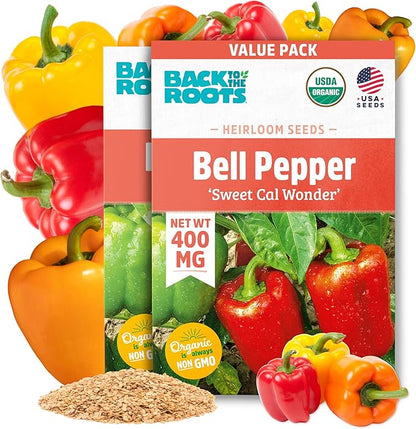 Back to The Roots 100% Organic Heirloom Seeds - Bell Pepper Value Pack (400mg Total)