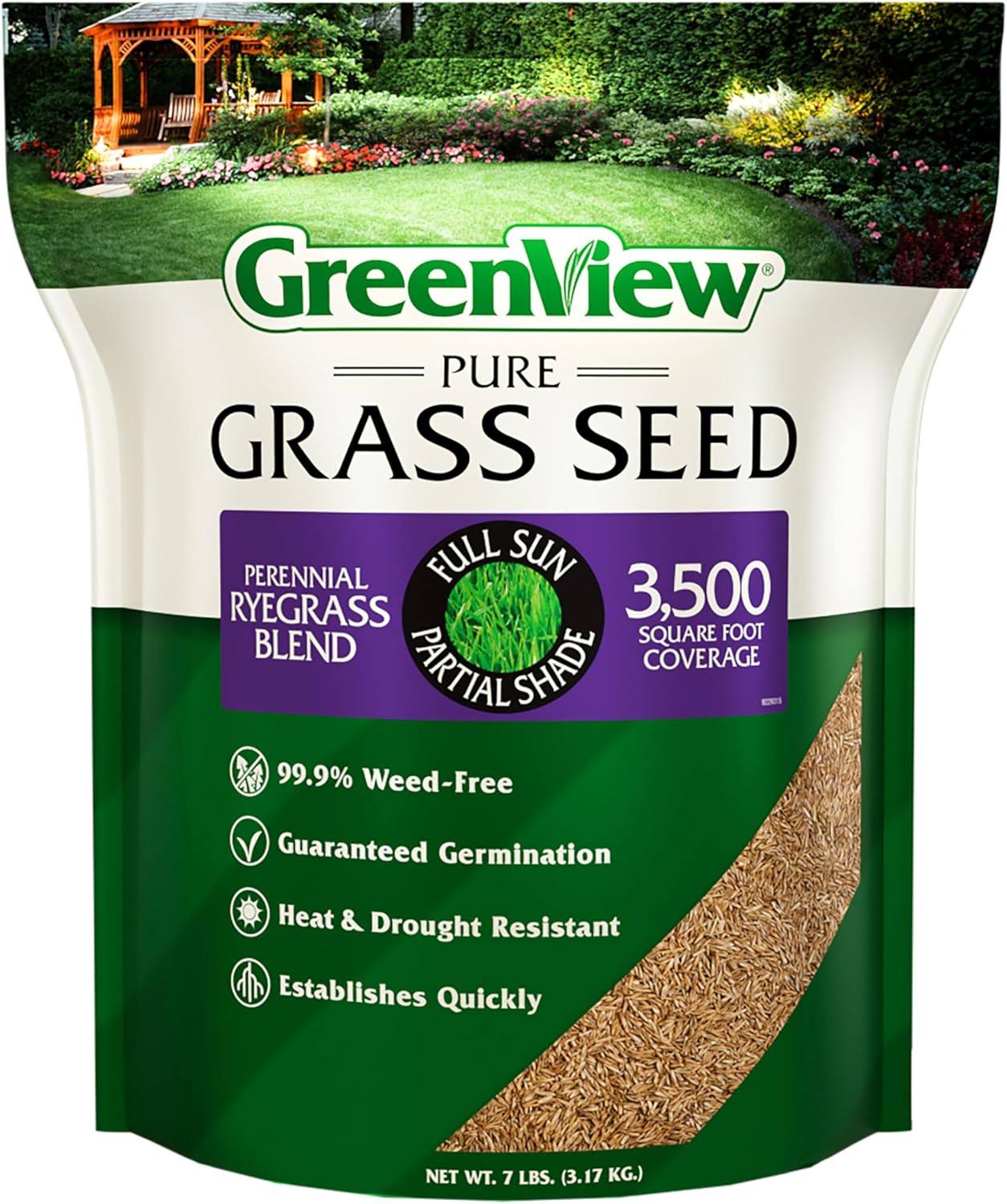 GreenView Pure Grass Seed Perennial Ryegrass Blend, 7 lb. Bag – Covers up to 3,500 sq. ft.