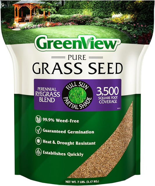GreenView Pure Grass Seed Perennial Ryegrass Blend, 7 lb. Bag – Covers up to 3,500 sq. ft.