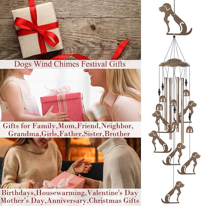 Outdoor Dogs Wind Chimes Decor, Portable Mobile Wind Catcher, Sympathy Wind Bells, Memorial Gifts for Mom, Housewarming, Blessing WindChimes(Outside/Indoor/Home/Room/Porch/Yard/Garden Decorate)