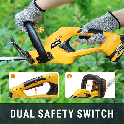 EWORK 20V Cordless Hedge Trimmer 22-Inch Electric Bush Trimmer, 5/8" Cutting Capacity, Battery Powered Lightweight Handheld Shrub Trimmers with Battery and Charger for Garden, Yard