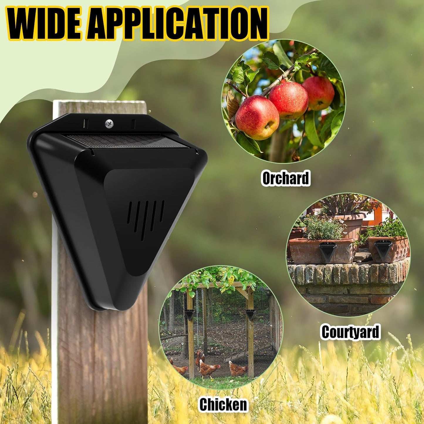 Qualirey 6 Pack Solar Animal Repeller Outdoor Alarm Deterrent Sound Dog Barking Alarm 13 Sounds 130db Loud Noise Maker Daytime Working Deer Skunk Raccoon Repellent for Home Villa Yard Farm (Black)