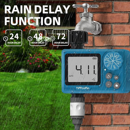 TiFFCOFiO Sprinkler Timer Outdoor, Digital Pogrammable for Garden Hose, Irrigrtion Timer with Rain Delay and Manual Mode (1 Pack)