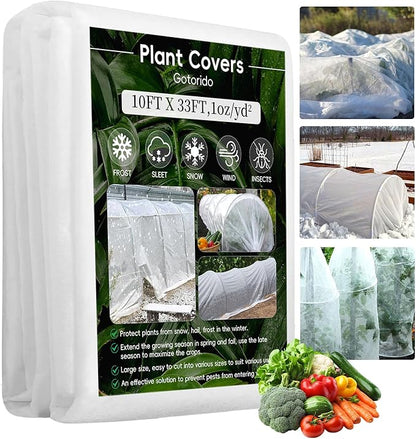 Plant Covers Freeze Protection, 10 ft x 33 ft 1.0 oz/yd² Reusable Frost Protection Floating Row Cover, Frost Blankets for Plants, Frost Cloth for Cold Weather Snow, Winter Frost Pests Protection