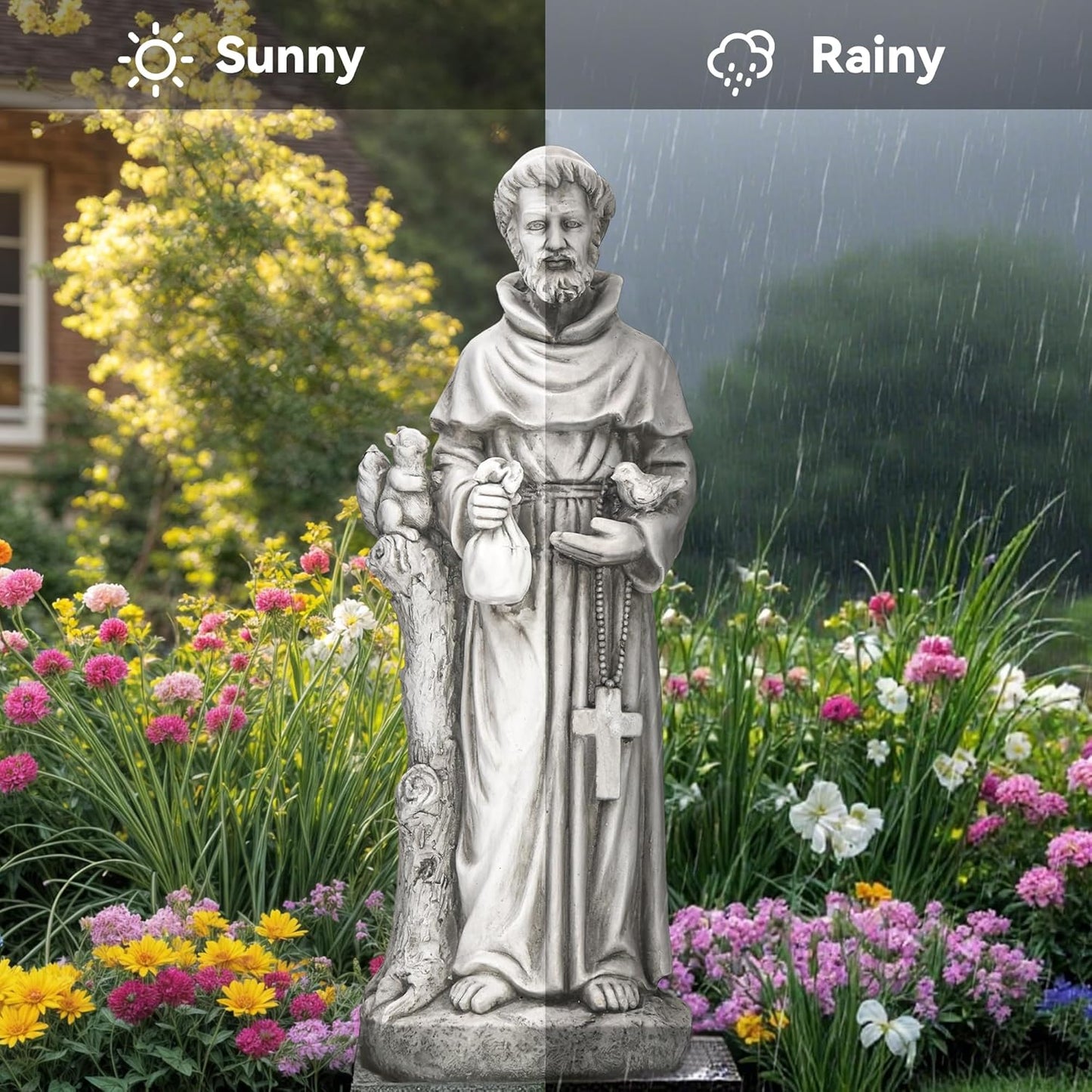 St Francis Garden Statue, Catholic Religious Outdoor Sculpture for Prayer and Meditation, 30.7” Large Patron Saint of Animals Patio Decor in Durable Magnesium Oxide Stone,Gray