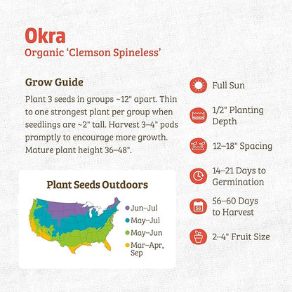 Back to The Roots 100% Organic Heirloom Seeds - Okra Value Pack(2.8g Total)