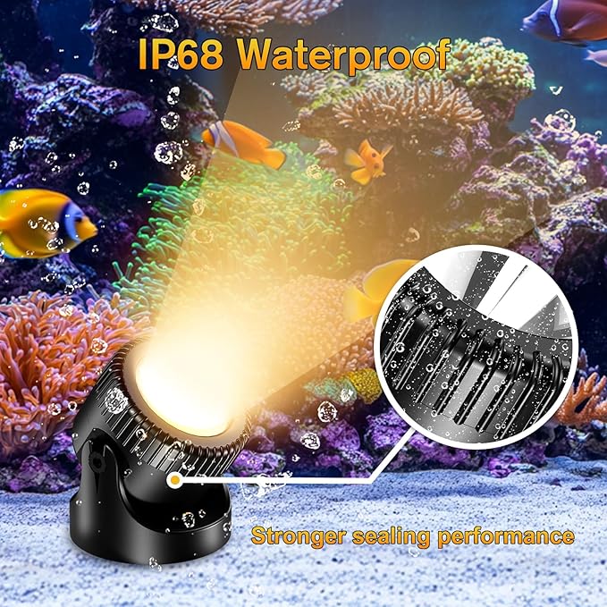 POPOSOAP Pond Lights, 4-in-1 Warm White Underwater Pond Lights, IP68 Waterproof LED Landscape Spotlights for for Pond, Garden, Patio, Fountain, Pool, Waterfall Decoration(4 Head Lamps)