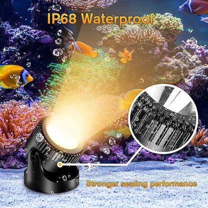 POPOSOAP Pond Lights, 4-in-1 Warm White Underwater Pond Lights, IP68 Waterproof LED Landscape Spotlights for for Pond, Garden, Patio, Fountain, Pool, Waterfall Decoration(4 Head Lamps)