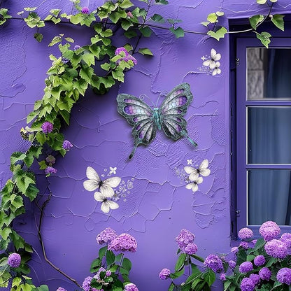 POXOHO Metal Butterfly Wall Decor - Purple Mosaic Glass Art Sculpture with Metal Frame, 11 Inch Hanging Garden Ornaments for Outdoor Fence, Patio Yard, Indoor Bedroom & Living Room Home Decoration