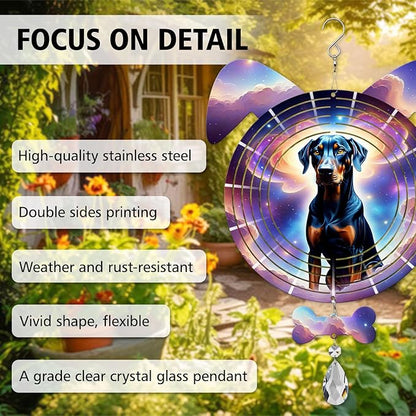 Doberman Dog Ears Wind Spinner, Doberman Wind Spinner Hanging for Yard and Garden (Doberman)