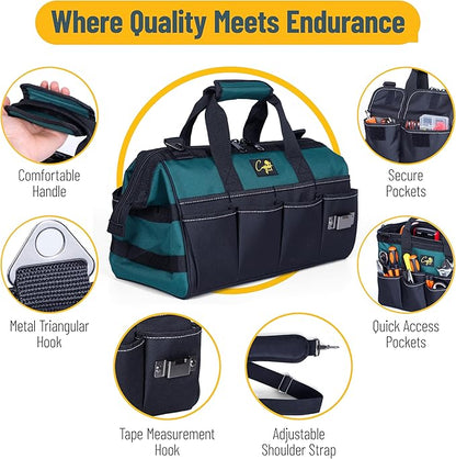 Garden Tool Bag Organizer – 13 Pocket Heavy-Duty Gardening Tote with 7 Outer & 6 Inner Compartments, Anti-Slip Base, Adjustable Shoulder Strap & Belt – Garden Organizers and Storage (Green)