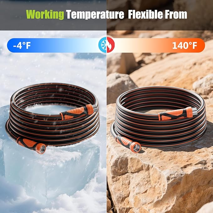 50FT Garden Hose Heavy Duty x 5/8", Lightweight Flexible Water Hose with Nickel-plated Fittings, Kink-Free, Leak-Proof, Easy Storage for Yard Lawn Care Male to Female