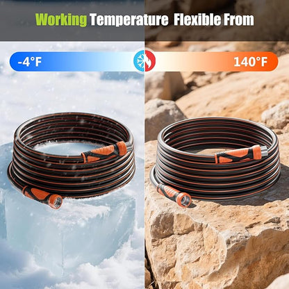 50FT Garden Hose Heavy Duty x 5/8", Lightweight Flexible Water Hose with Nickel-plated Fittings, Kink-Free, Leak-Proof, Easy Storage for Yard Lawn Care Male to Female