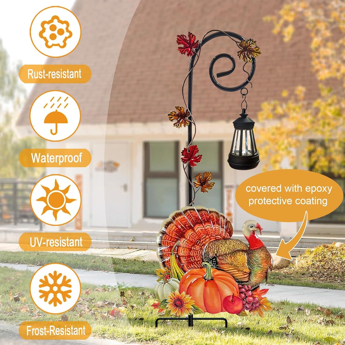 Thanksgiving Turkey Decorations Outdoor,Solar Turkey Garden Stakes,Autumn Fall Decor Yard Stake for Pathway Patio or Farmhouse Porch