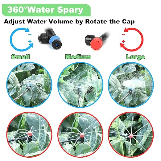 177FT Drip Irrigation Kit – 2025 New Quick-Connect Micro Irrigation System with 46FT 1/2'' Tubing, Locking Nozzle Emitters, Adjustable Misting Sprayers for Gardens, Lawns, Raised Beds and Greenhouses