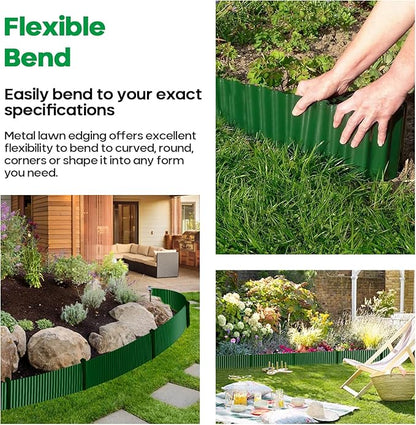 Corrugated Metal Garden Edging, Sturdy Tall Landscape Edging Borders, Perfect DIY for Flower Beds, Lawn and Pathway, Tree Surrounds, Paver Edges (Green, 10"×20FT)