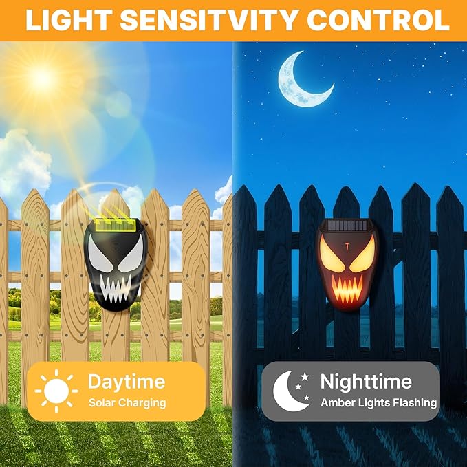 Solar Nocturnal Animal Repeller with Flickering Flame, Waterproof Solar Racoon Repellent Outdoor Coyote Deterrent for Fox, Raccoon, Skunk, Deer - Predator Light for Chicken Coop, Garden (Amber-2pack1)