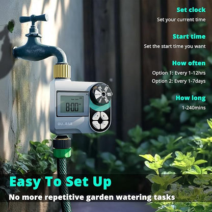 QUOBAS Sprinkler Timer, Programmable Hose Timers with Brass Inlet & Outlet, Water Timer for Garden Hose with Rain Delay/Automatic/Manual Watering System, Digital Drip Irrigation Timers for Yard, Lawn