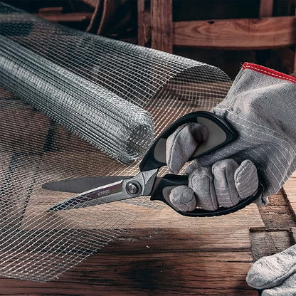 LIVINGO Heavy Duty Industrial Scissors: 10" Utility Stainless Steel Sharp Scissors all Purpose Premium Titanium Coating Forged Shop Shears for Household Pruning, Gardening, Construction, Black & Grey