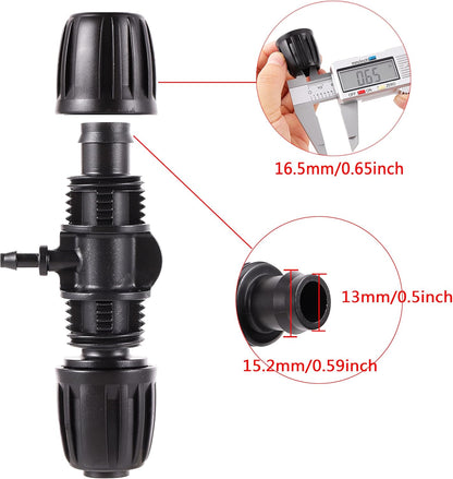 Barbed Tee ，Barb Stone 1/2 inch to 1/4 inch Irrigation Tube Anti-Drop Premium Quality Fitting (1/2" ID x 0.60’‘-0.63" OD) -20 PCS Tee