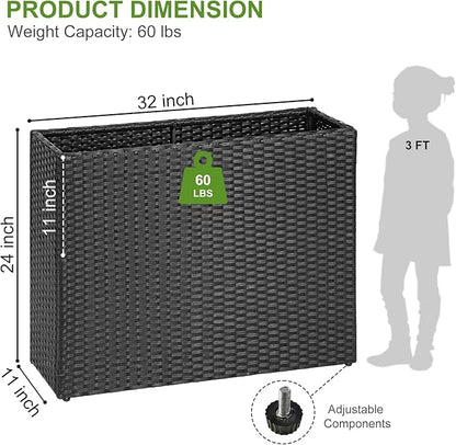 LEWIS&WAYNE Tall Planters for Outdoor Plants Handmade Wicker Large Rectangular Block Planter Box with Removable Liners Modern Planter for Indoor Outdoor Patio Deck - Black