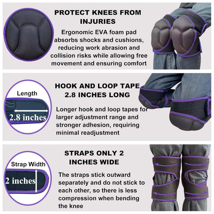 Gardening Knee Pads for Men/Woman, Adjustable Knee Pad for Washing Floors Cleaning House Kitchen, Comfortable Foam Knee Protector for Kneeling on Hard Floor, Soft Working Kneepads for Adult, Purple L (1 Pair)