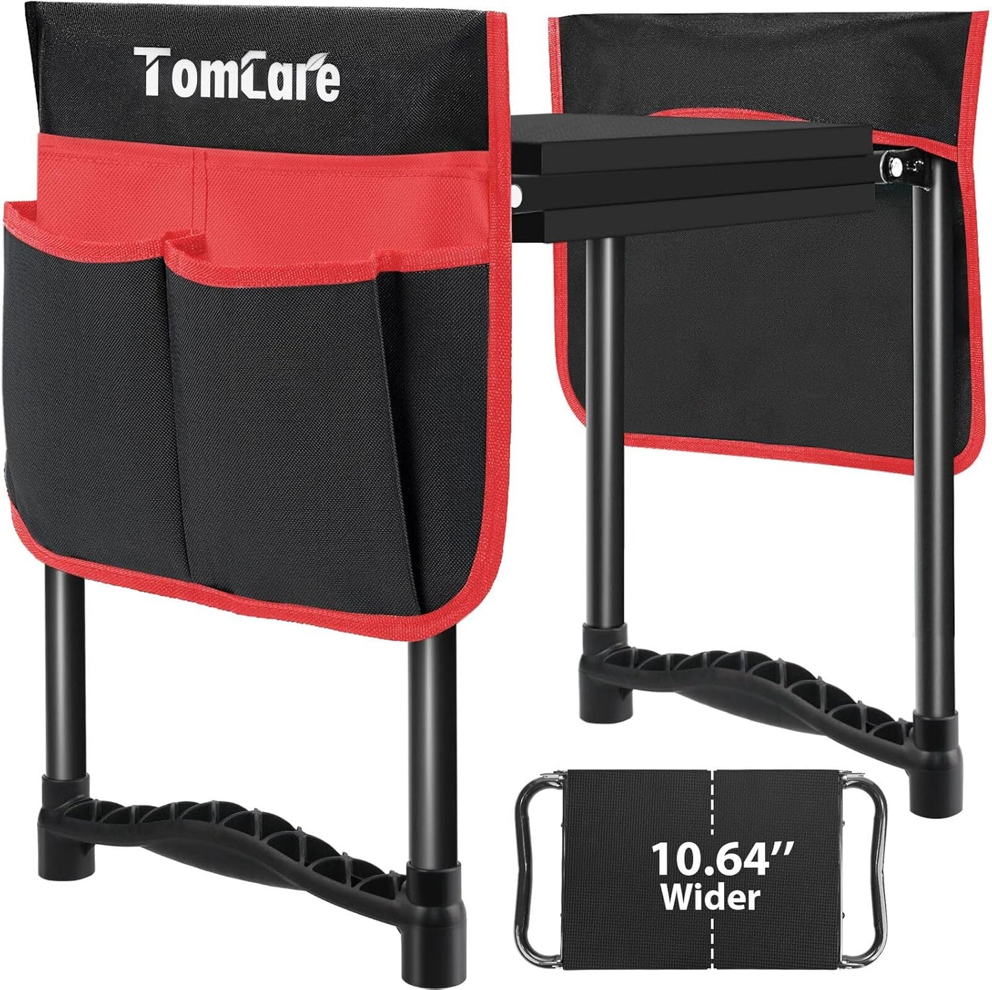 TomCare Garden Kneeler and Seat 10.64” Wider Larger Soft Kneeling Pad Garden Bench with 2 Large Tool Pouches Heavy Duty Garden Stool Foldable Tools Gardening Gifts for Women Men Gardeners,Black