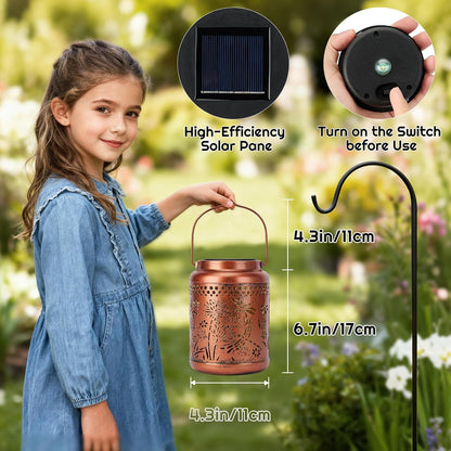 Dragonfly Solar Lanterns Outdoor Waterproof - Dragonfly Garden Decor Hanging Solar Lantern Metal Decorations for Patio Yard Lawn Porch Pathway, Birthday Gifts for Women Mom Grandma