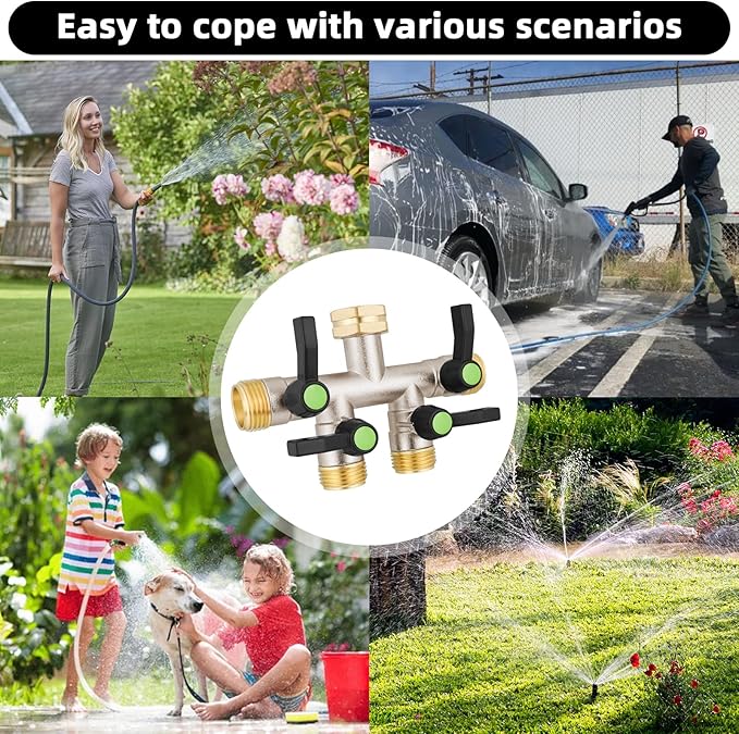 EJW 4 Way Garden Hose Splitter, Heavy Duty Garden Hose Splitter, High Flow Garden Hose Splitters, Fitting 3/4” Brass Outdoor Hose Splitter, Garden Hose Adapter Connector,Water Hose Splitter.