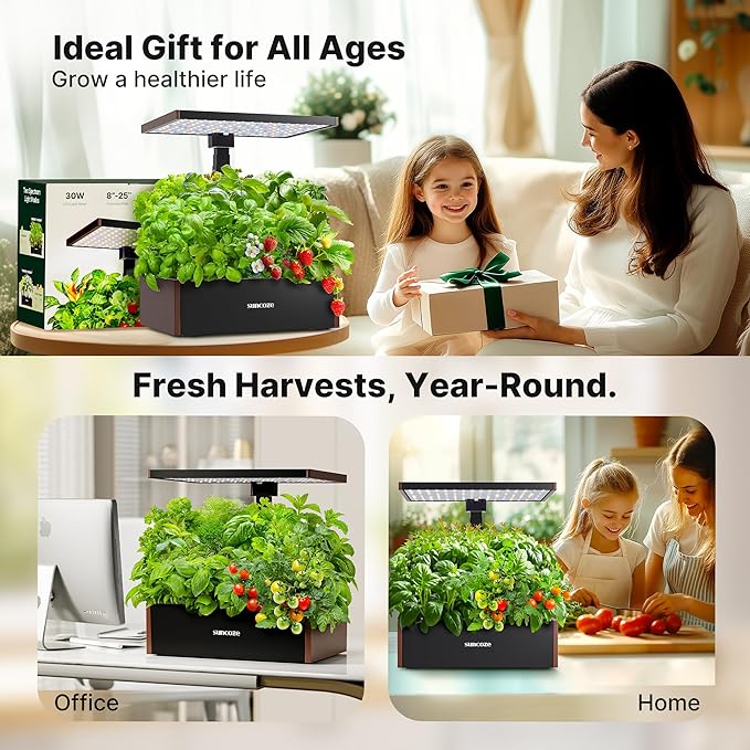 SUNCOZE 20 Pods Hydroponics Growing System Kit, Indoor Herb Garden with 30W LED Grow Light, 10L Large Water Tank, Up to 25" Height, Plants Germination Kit with Quiet Pump, Black