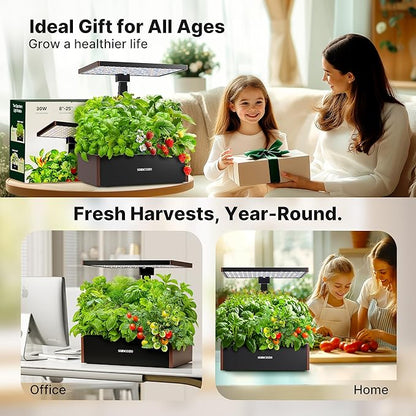 SUNCOZE 20 Pods Hydroponics Growing System Kit, Indoor Herb Garden with 30W LED Grow Light, 10L Large Water Tank, Up to 25" Height, Plants Germination Kit with Quiet Pump, Black