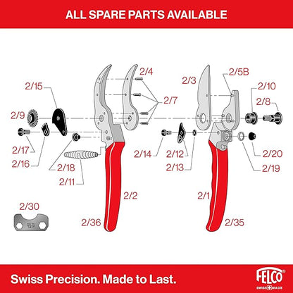Felco F2 Pruning Shears – 9.25" Swiss-Made Garden Clippers for Professional Pruning | Hand Pruners for Gardening | Garden Tool Cutter with Precision Bypass Blade, Aluminum Body, Replaceable Parts