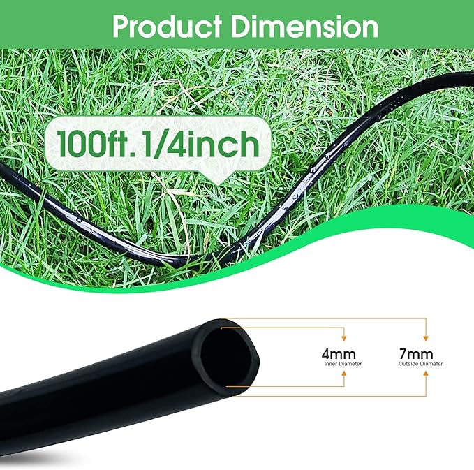 100FT 1/4 inch Drip Irrigation Tubing Distribution Hose Tube for Garden Irrigation System