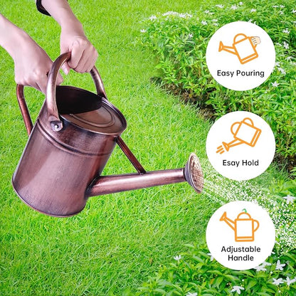 Metal Watering Can for Outdoor Plants, 1 Gallon Galvanized Steel Watering Can with Removable spout for Outdoor & Indoor Use, Perfect for Garden Flower, Houseplants, Copper