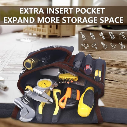 Tool Belt With Suspenders, 24 Pockets Tool Bag with Magnetic Wristband, Detachable Tool Pouch Bag, Adjustable Waists for Men Electrician Carpenter Construction (Brown)