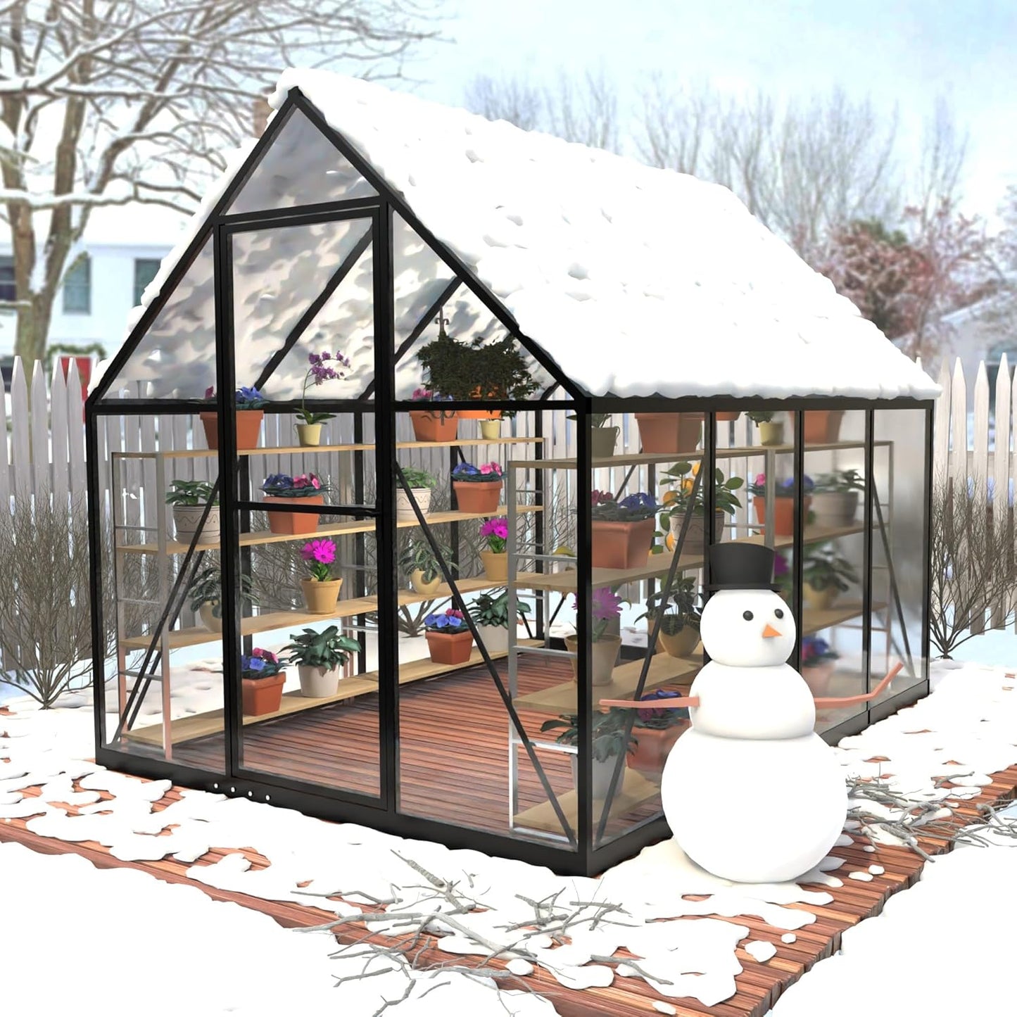 HOOYEAH Green Houses for Outside, 6x10x6.4 FT Polycarbonate Greenhouse with Lockable Door, Heavy Duty Winter Greenhouses for Outdoors, Aluminum Sunroom Plant Care House