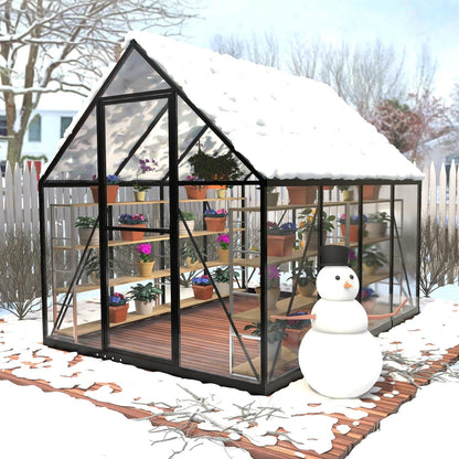 HOOYEAH Green Houses for Outside, 6x10x6.4 FT Polycarbonate Greenhouse with Lockable Door, Heavy Duty Winter Greenhouses for Outdoors, Aluminum Sunroom Plant Care House