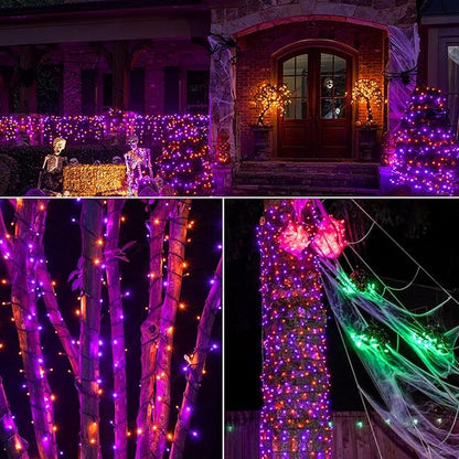Brizled Halloween Lights String, 164FT 500 LED Halloween Lights, Outdoor Mini Spooky Lights 8 Modes Waterproof, Plug in String Light for Party Tree Outside Indoor Decor (Orange & Purple)
