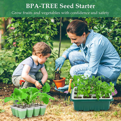 Seed Starter Tray with Grow Light, 48 Cells Indoor Seed Starter Kit, Flexible Silicone Seedling Starter Trays, Germination Tray Kit with Humidity Dome & Lids(4in Height), Reusable & Dishwasher Safe