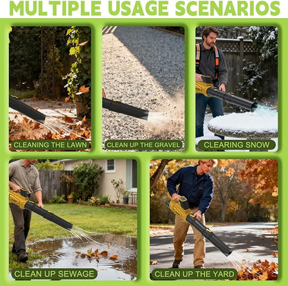 Leaf Blower Cordless Brushless with 6Ah Battery*2 and Charger, Strap, 21V Quiet 6-Speed Electric Leaf Blower with Display for Lawn Care, Leaves & Snow(Yellow)