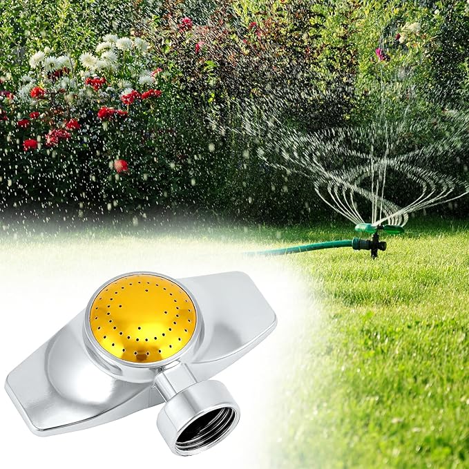 QWORK 2 Pack 360 Degree Metal Spot Sprinkler, Heavy-Duty Circular Design with Adjustable Water Flow, Up to 30-Feet Coverage for Lawns, Gardens & More