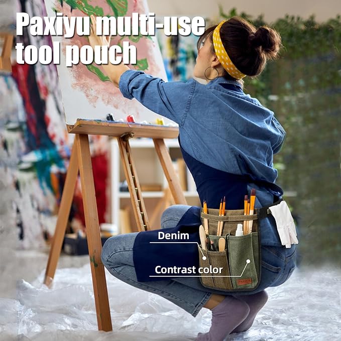 Garden Tool Belt for Men & Women, Denim Slim 4-Pocket Adjustable Garden Apron - Lightweight Utility Belt for Gardening, DIY, Carpenter, Painting, Seamstress, and Crafting Tool Pouch (Green)