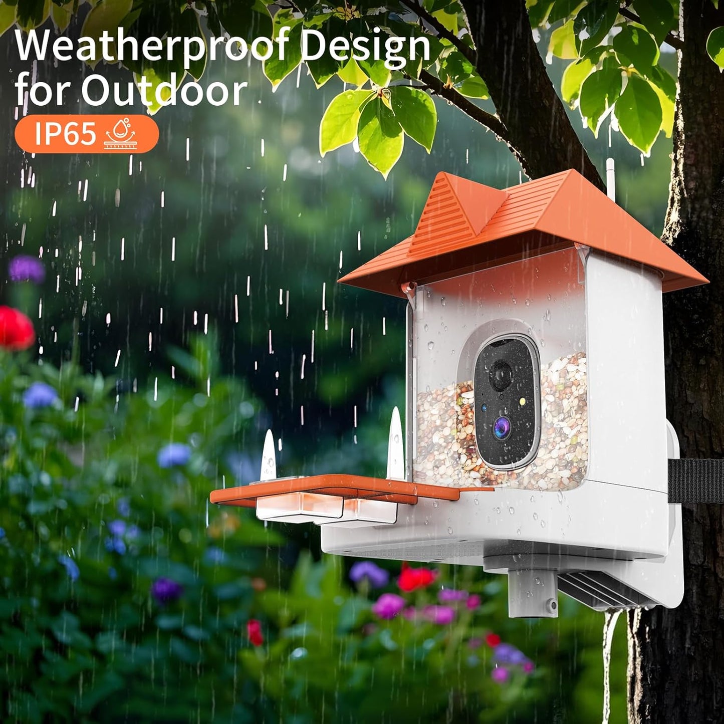Smart Bird Feeder with Camera,Solar Powered Outdoor WiFi Birds House Camera with Built in AI Identification,Auto Cloud Recording,FHD Video, for Bird Watching,Parents,Orange