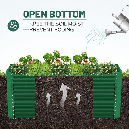Land Guard 8x4x3ft Rectangular Galvanized Raised Garden Beds, Large-Capacity Metal Planter Box Outdoor, Durable Deep Raised Garden Bed 3ft Tall, Raised Beds for Gardening Vegetables, Forest Green