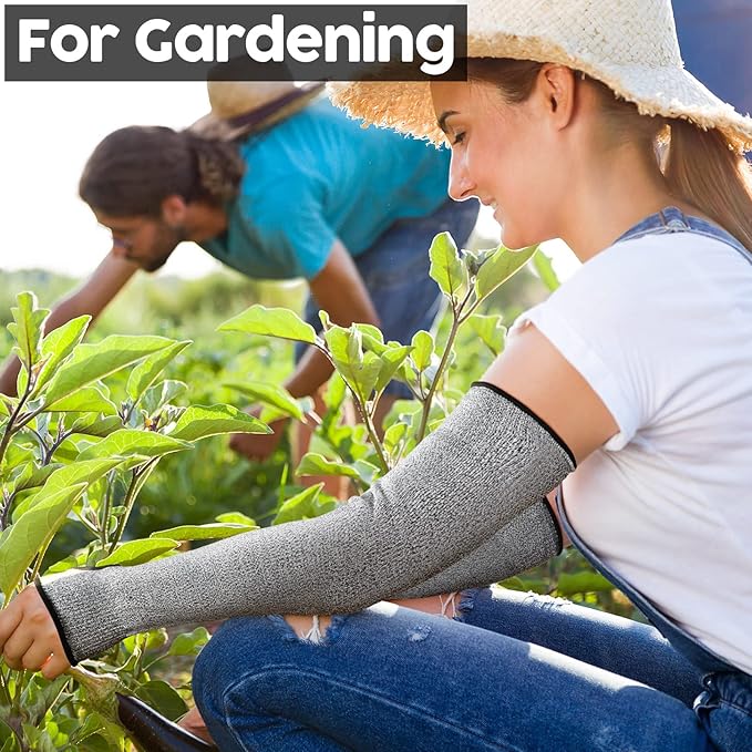 JaGely 4 Pairs Level 5 Cut Resistant Sleeves with Thumb Hole 18 Inches Arm Protection Sleeve Farmer Gardening (Black,Gray)