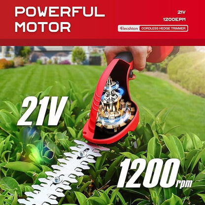 Hedge Trimmer Cordless - 1 Pack 21V Battery with Charger Powered Electric Mini Trimmers, 2 in 1 Handheld Hedge Shears + Grass Cutter Pruning Shrub Cutting Tool for Bush,Tree,Garden,Lawn,Yard