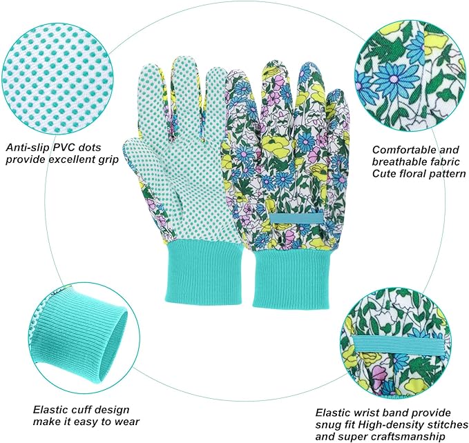 JUMPHIGH Garden Gloves for Women, Floral Gardening Gloves Ladies Soft Breathable Yard Work Glove Light Working Gloves