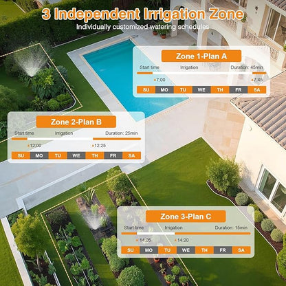 Smart WiFi Sprinkler Timer 3 Zone,WiFi Water Timer for Garden Hose with 984 FT Range,APP & Remote Control,Alexa & Google Voice Compatible,Rain Delay, Manual Mode Sprinkler System